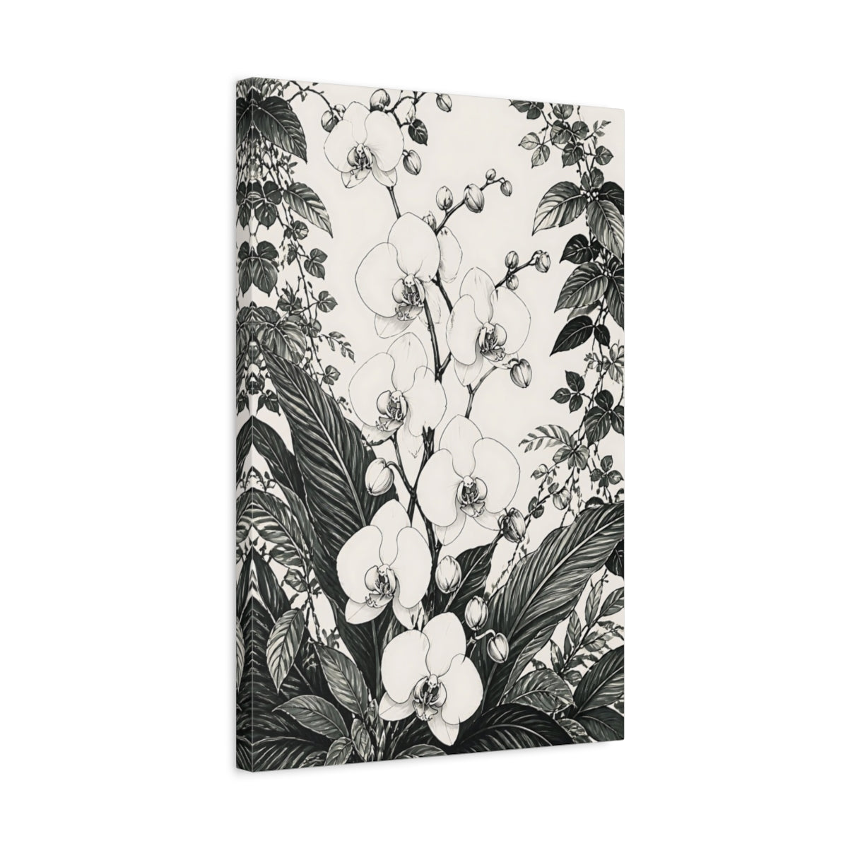 Side Mockup 3. Monochrome Orchid Study shown as canvas print