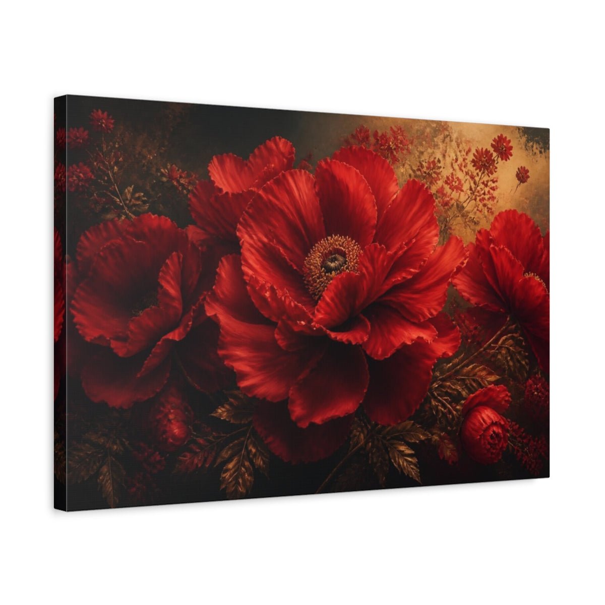 Side Mockup 3. Monumental Scarlet Bloom shown as canvas print