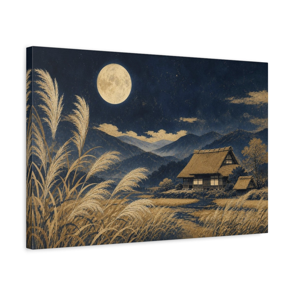 Side Mockup 3. Moon Over Pampas Farmhouse shown as canvas print