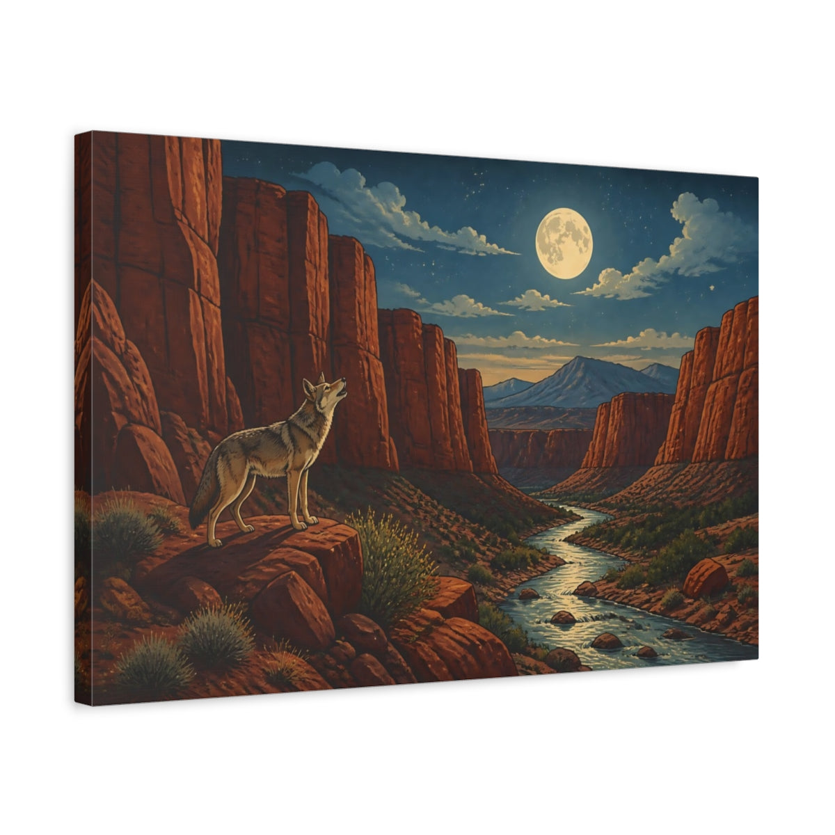 Side Mockup 3. Moonlit Canyon Coyote shown as canvas print