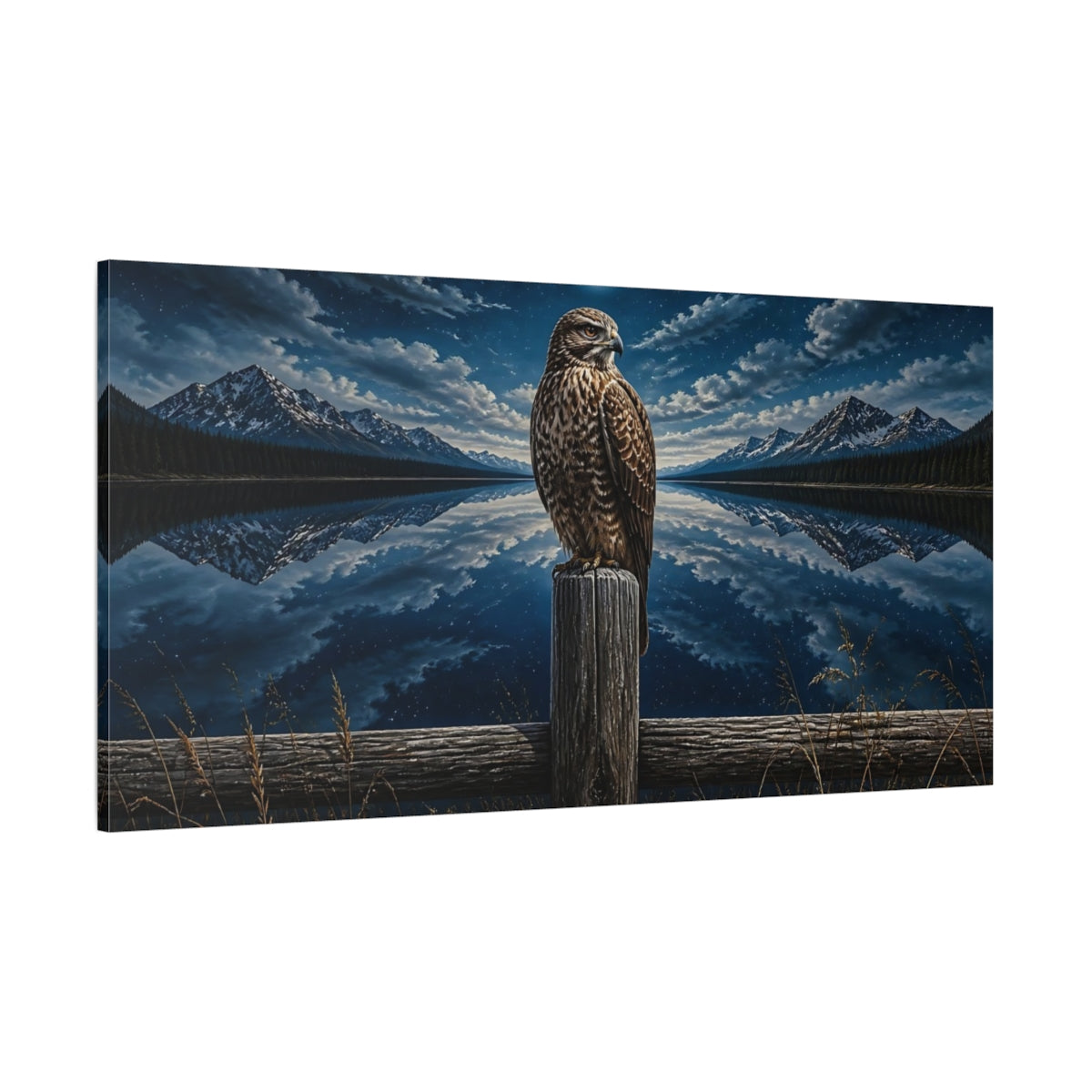 Side Mockup 2. Moonlit Hawk Animals shown as canvas print