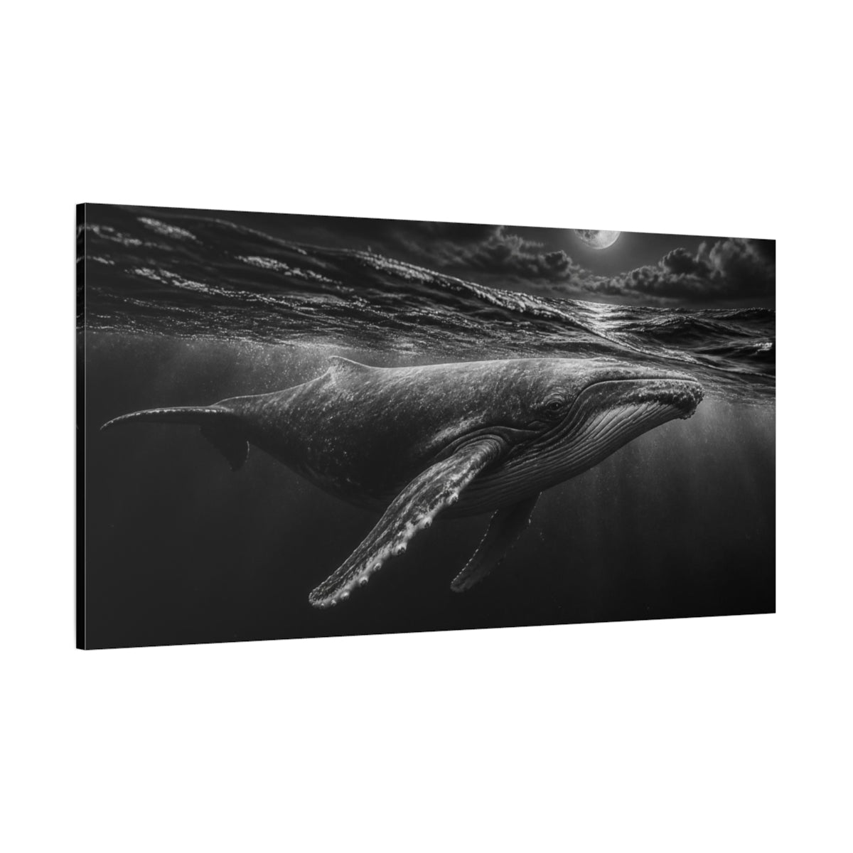 Side Mockup 2. Moonlit Humpback Whale Animals shown as canvas print