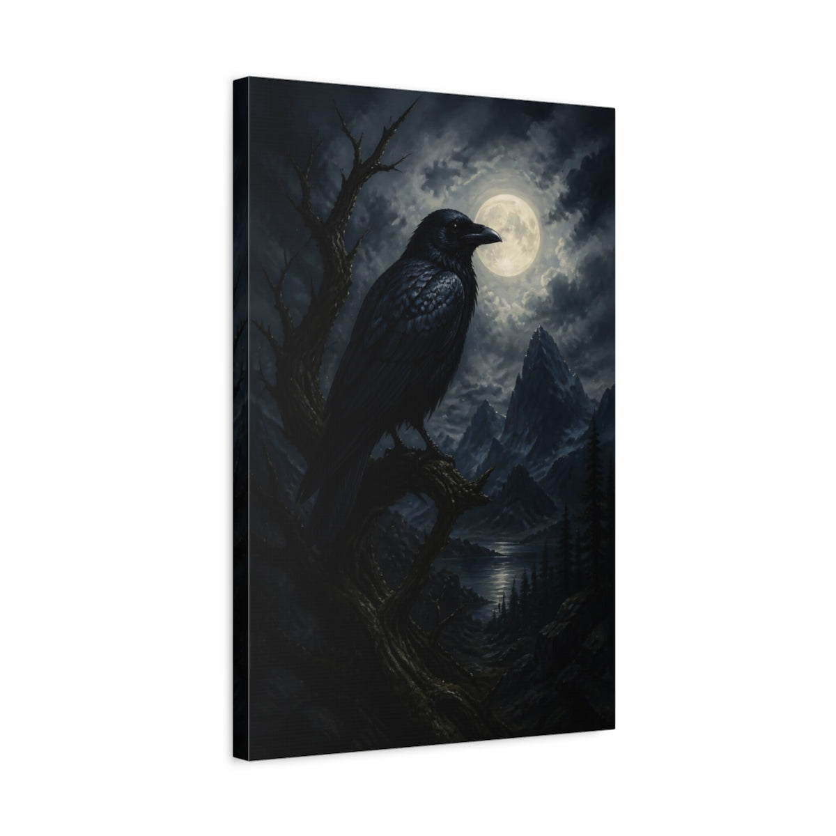 Side Mockup 3. Moonlit Raven At Night shown as canvas print
