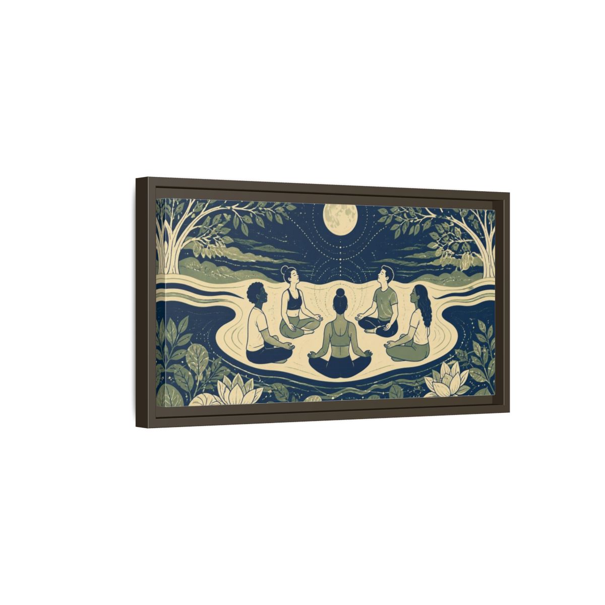 Side Mockup 7. Moonlit Yoga Circle shown as framed canvas print