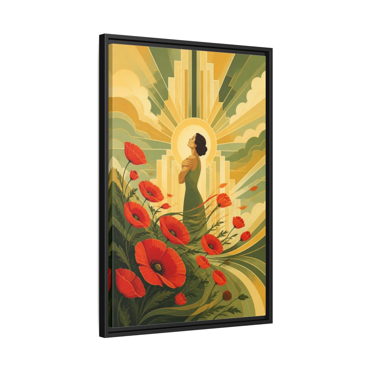 Side Mockup 14. Motivation Poppy Woman shown as framed canvas print