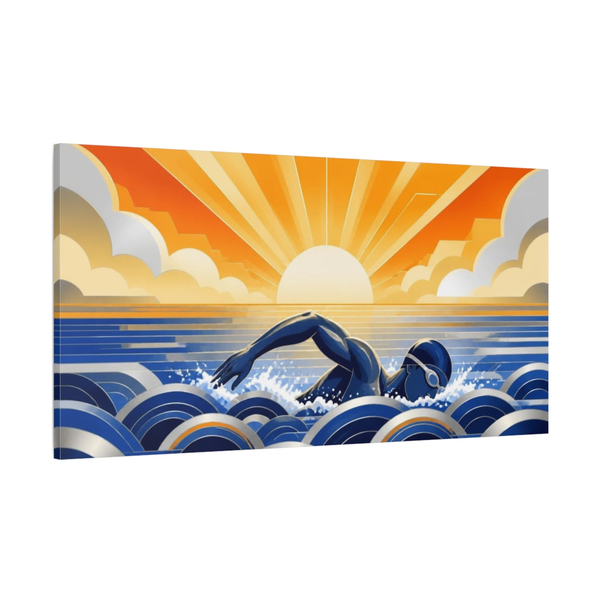 Side Mockup 2. Motivation: Sunrise Swimmer shown as canvas print