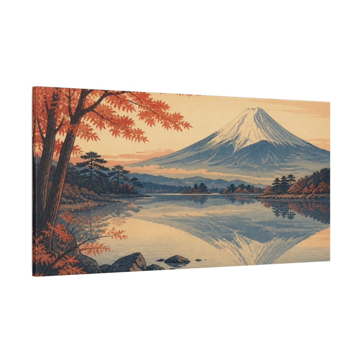 Side Mockup 2. Mount Fuji Autumn Reflection shown as canvas print