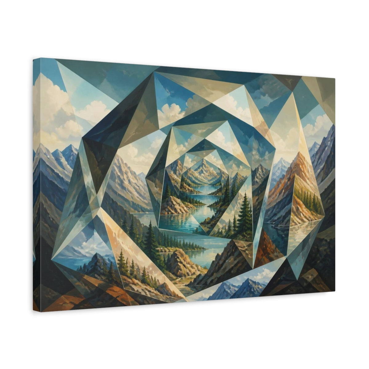 Side Mockup 3. Mountain Lake Illusion shown as canvas print