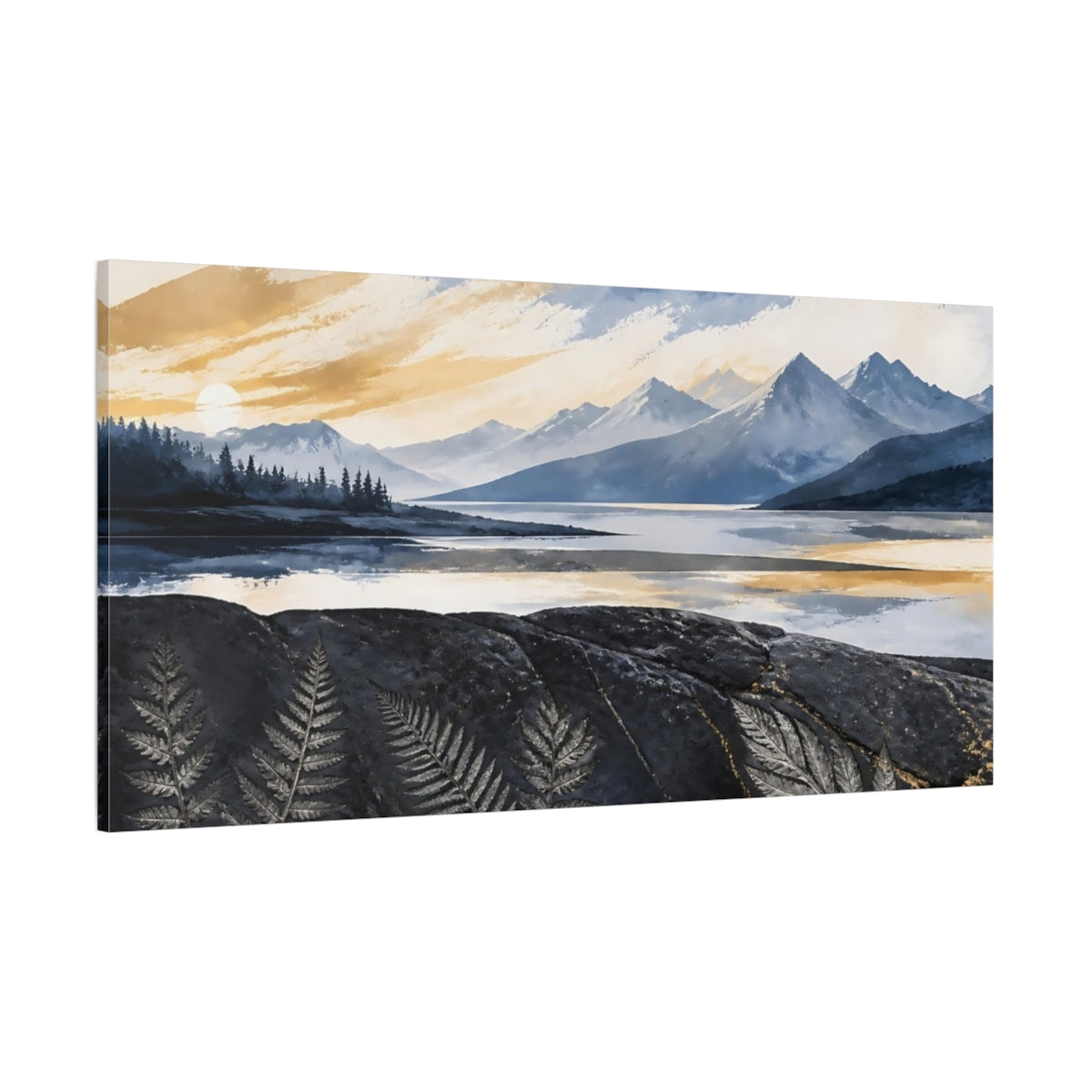 Side Mockup 2. Mountain Lake Sunrise shown as canvas print