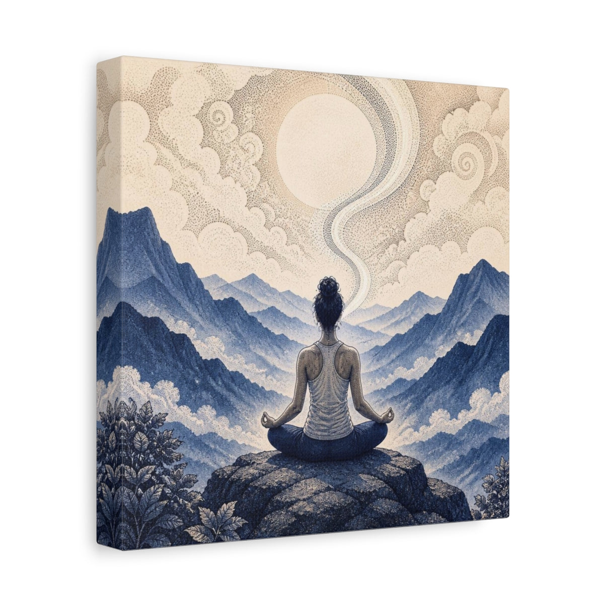 Side Mockup 9. Mountain Yoga Meditation shown as canvas print