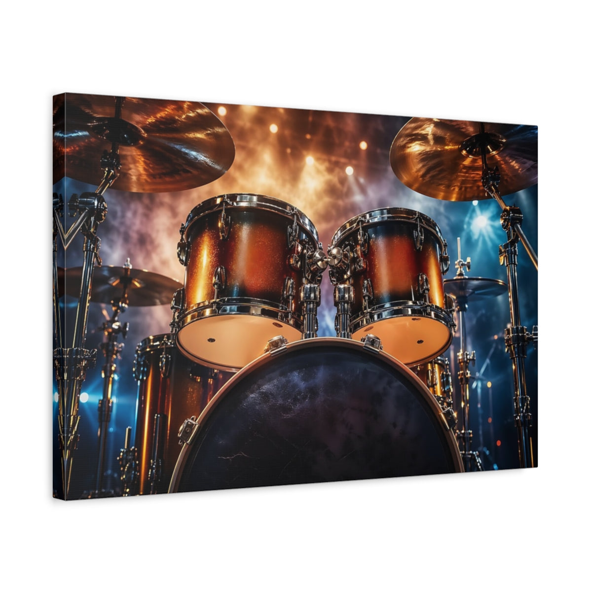 Side Mockup 3. Movies Drum Set Bronze Gold Drums shown as stretched canvas wall art