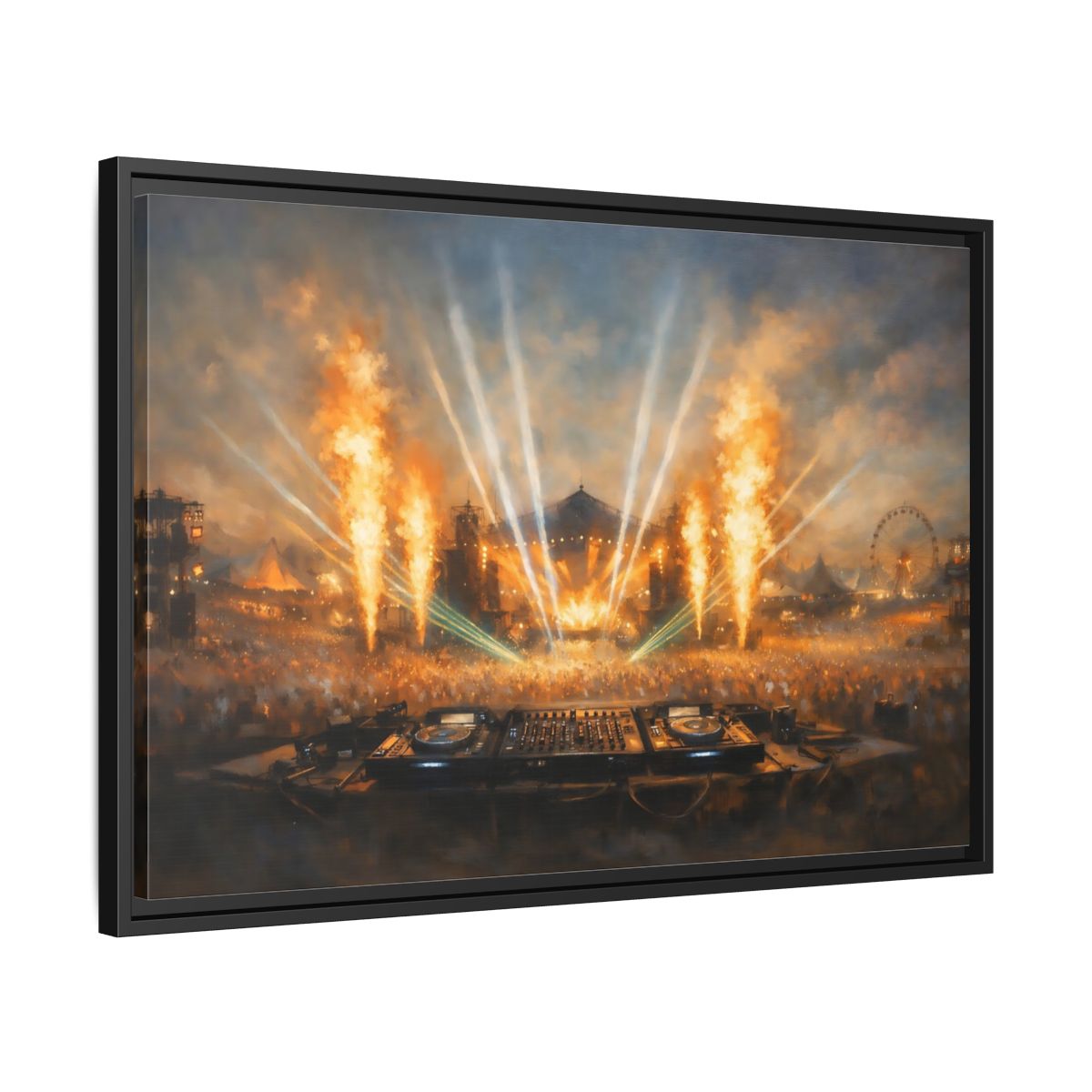 Side Mockup 14. Movies Music Festival Orange And Blue Concert shown as stretched canvas wall art