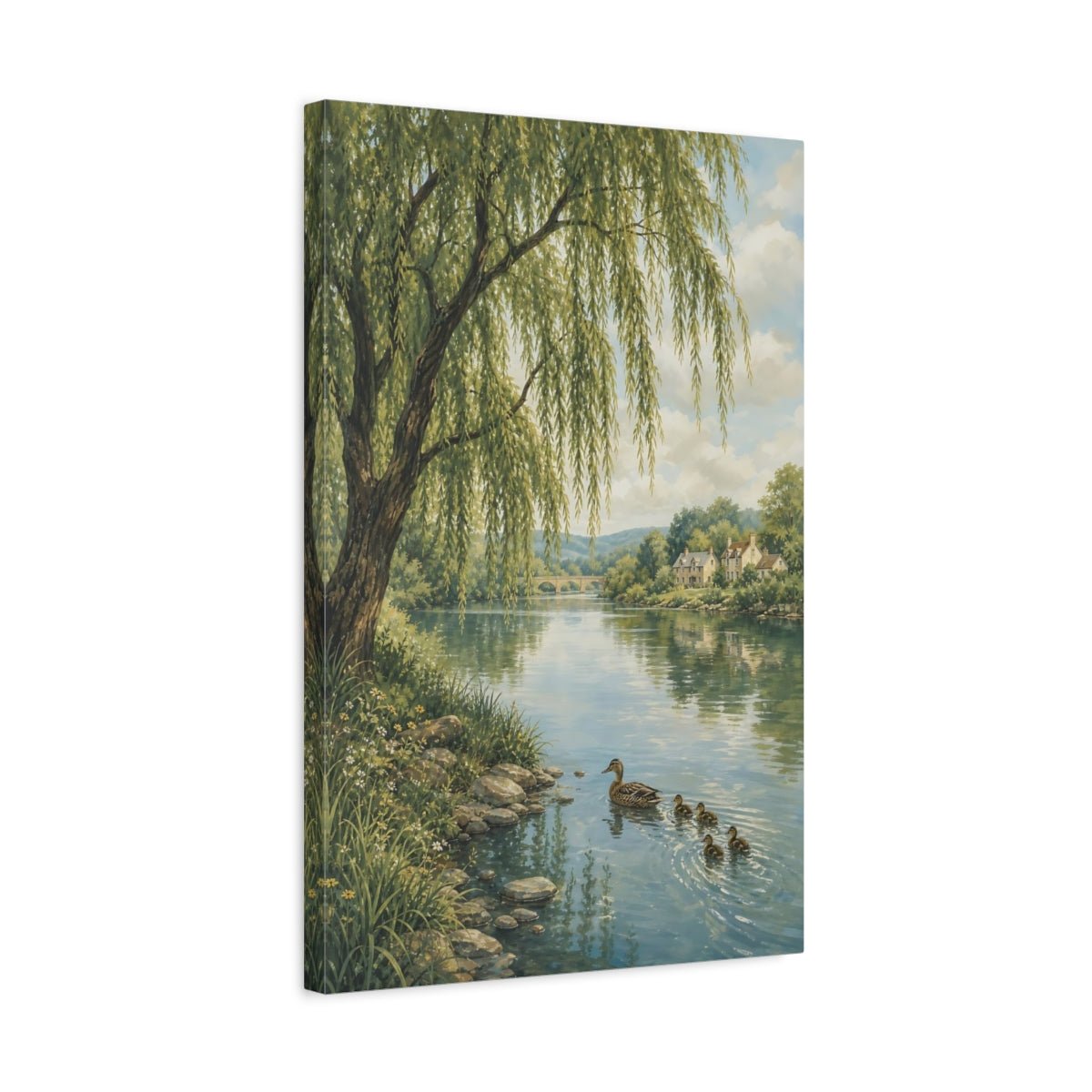 Muted Gouache Travel Illustration Style Willow Canvas Print – Living Room, Above Couch - YesArtYes