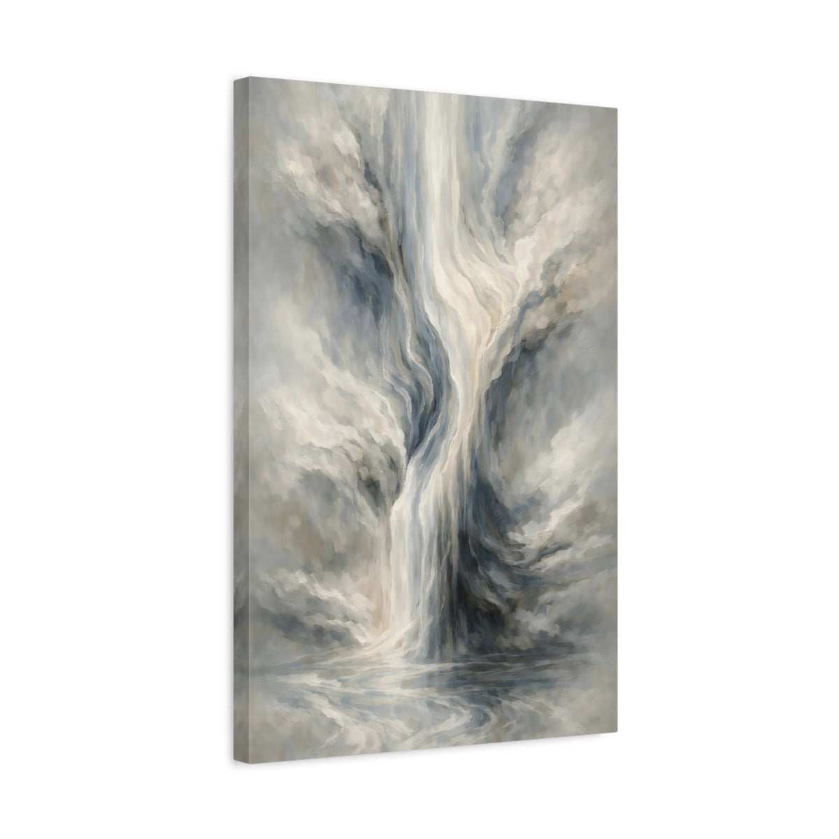 Side Mockup 3. Nature Abstract Waterfall Grey Blue Abstract shown as stretched canvas wall art