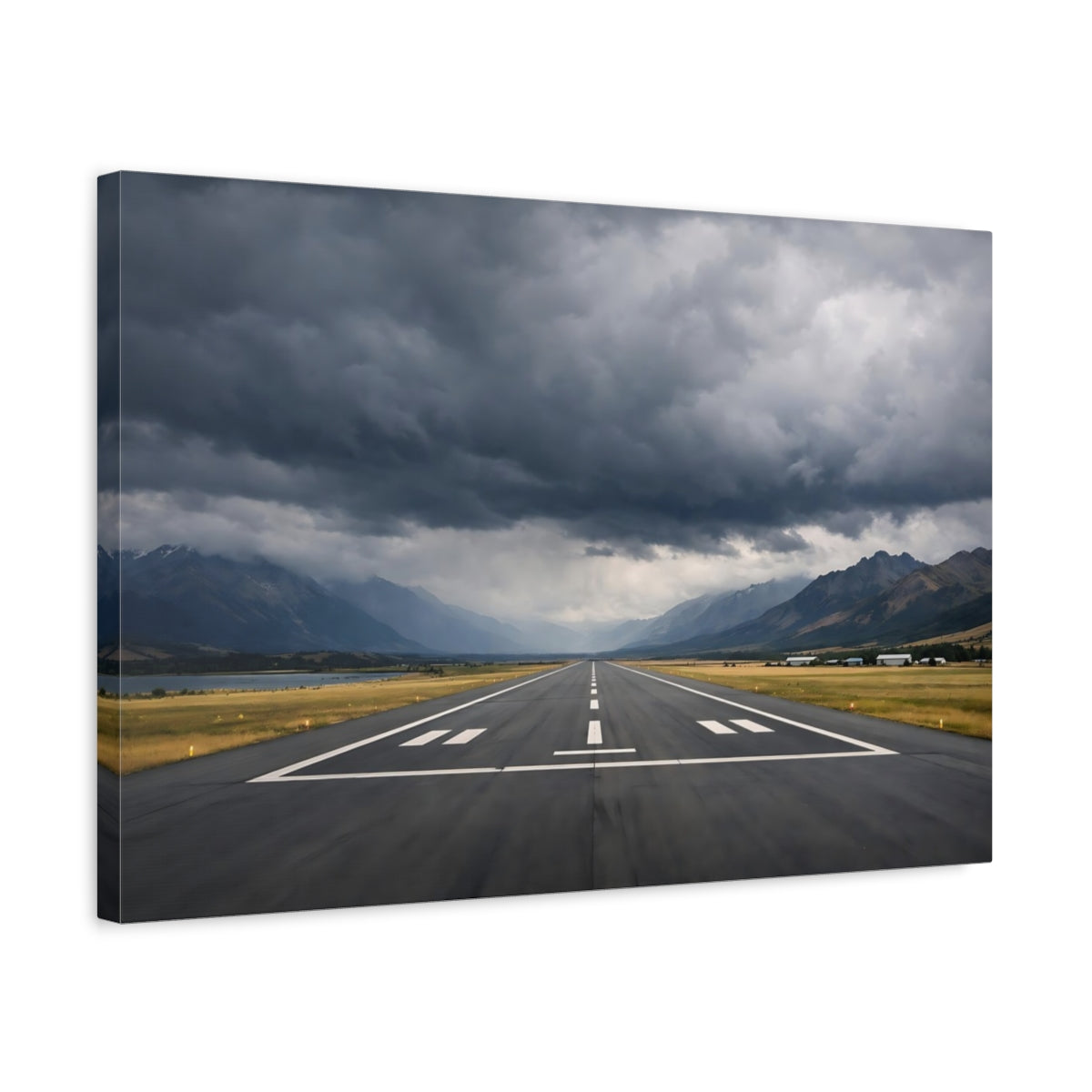 Side Mockup 3. Nature Airport Runway Dramatic Landscape shown as stretched canvas wall art
