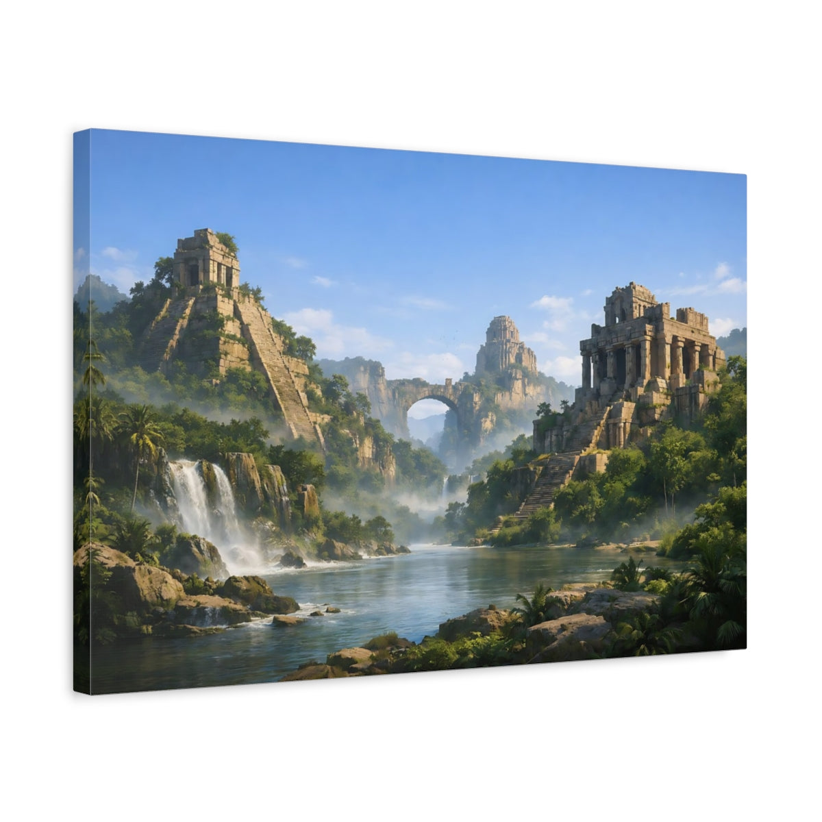 Side Mockup 3. Nature Ancient Ruins Green Stone Landscape shown as stretched canvas wall art