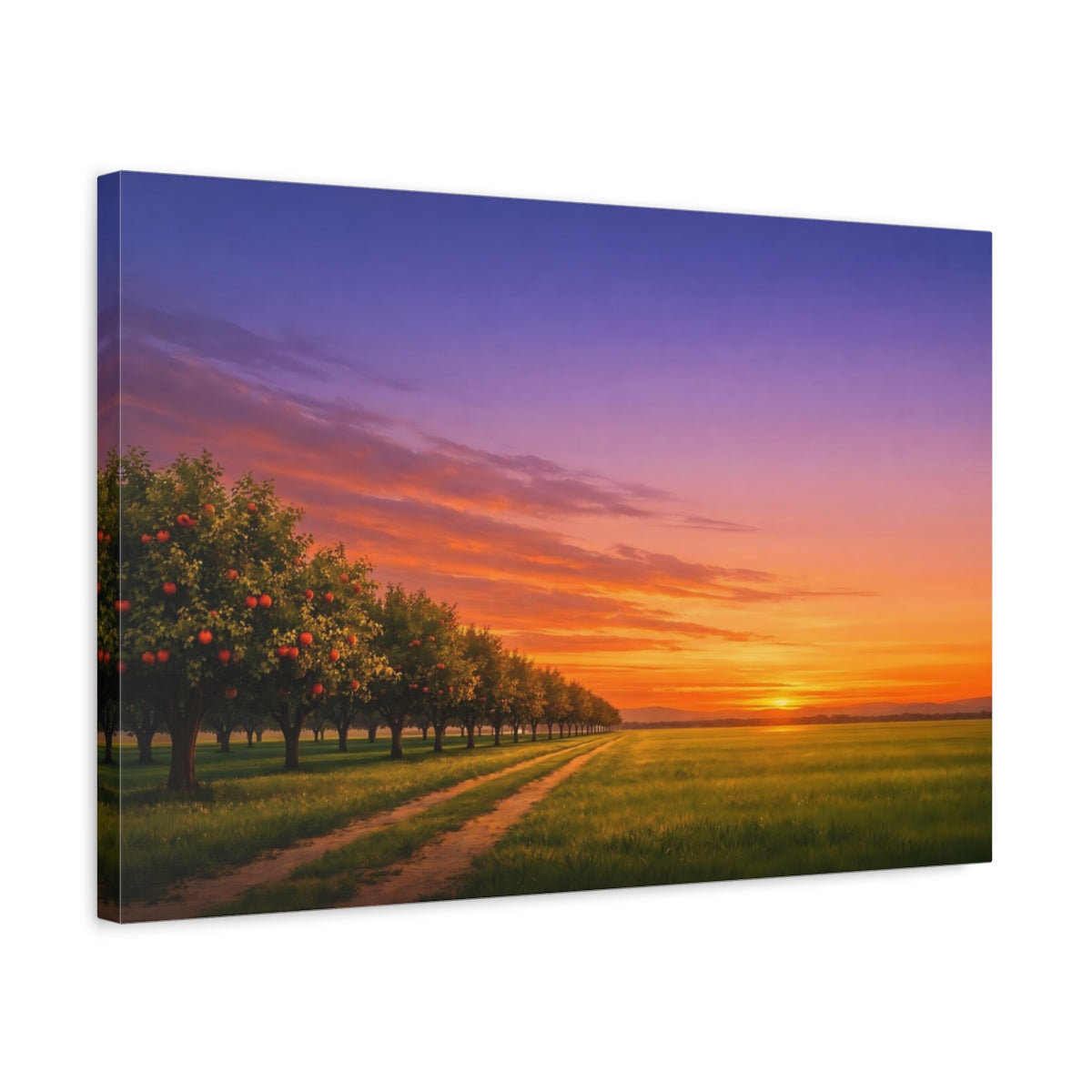 Side Mockup 3. Nature Apple Orchard Sunset Orchard shown as stretched canvas wall art
