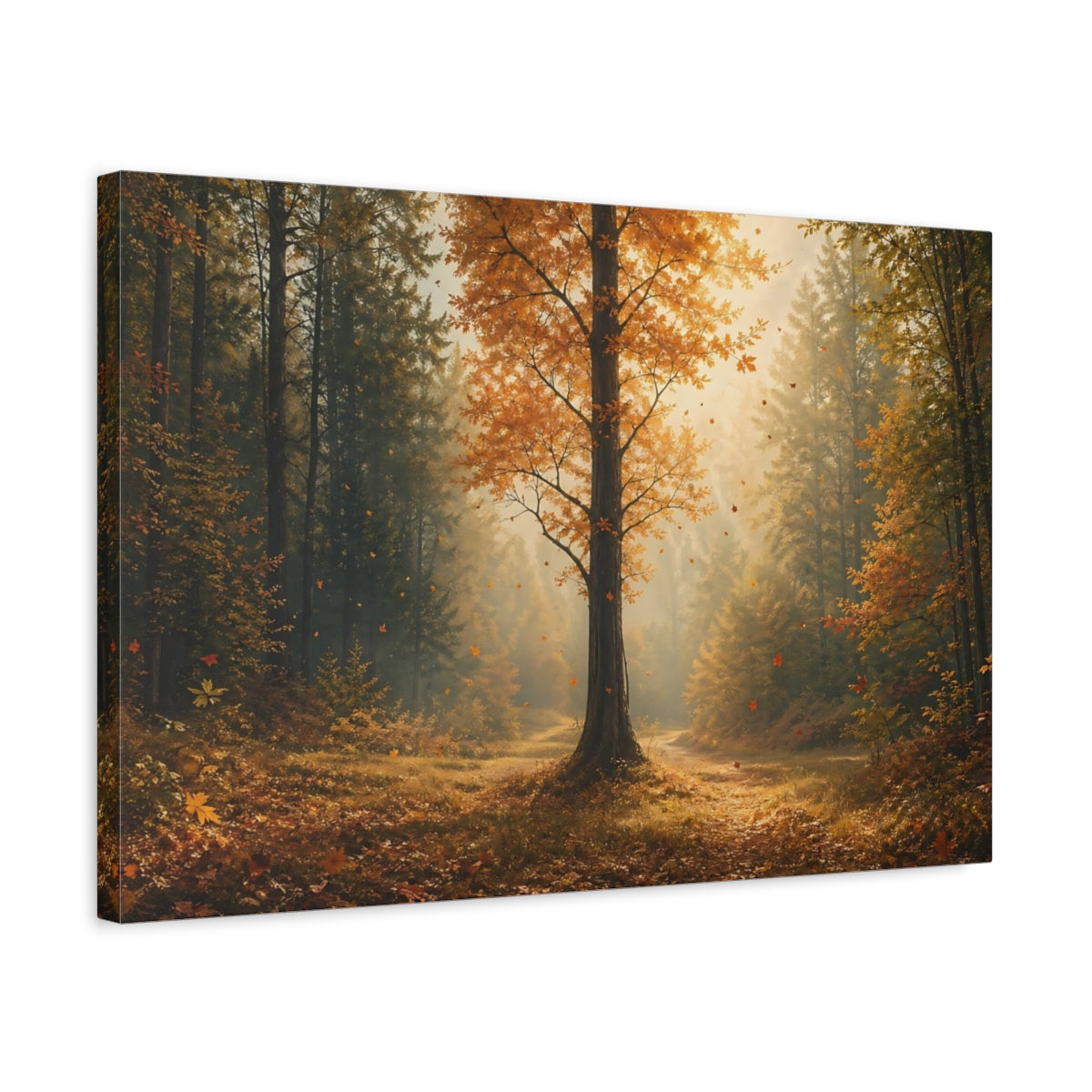 Side Mockup 3. Nature Autumn Tree Autumn Forest shown as stretched canvas wall art