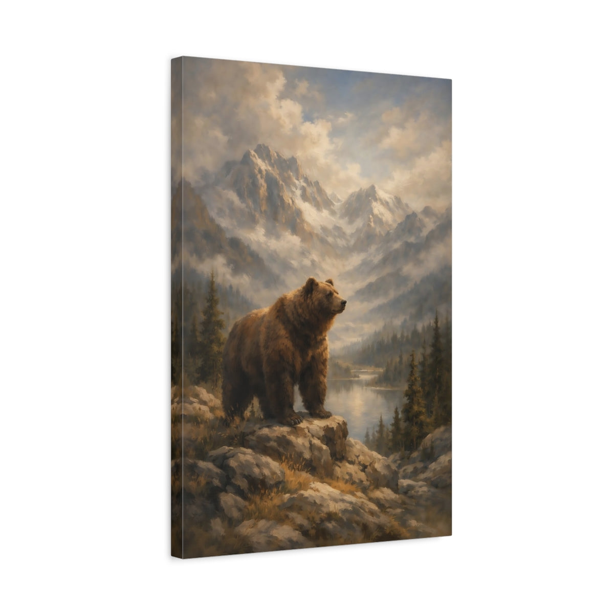 Side Mockup 3. Nature Bear Brown Bear Mountain Landscape shown as stretched canvas wall art