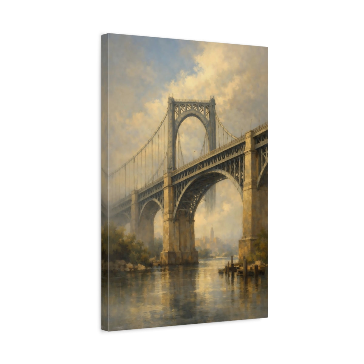 Side Mockup 3. Nature Bridge Misty Bridge shown as stretched canvas wall art