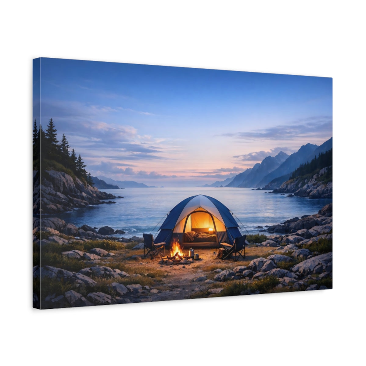 Side Mockup 3. Nature Camping Tent Coastal Camping shown as stretched canvas wall art