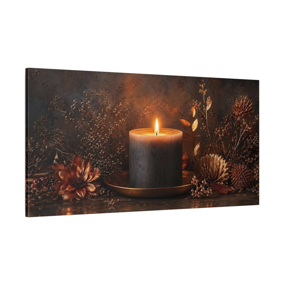 Side Mockup 2. Nature Candle Warm Candle Art shown as stretched canvas wall art