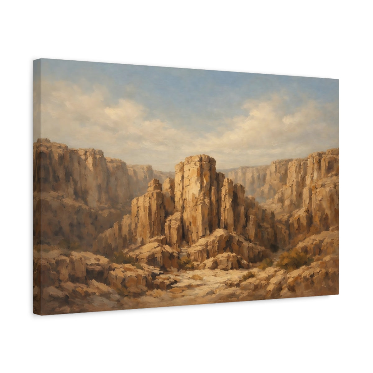 Side Mockup 3. Nature Canyon Landscape Brown And Tan shown as stretched canvas wall art
