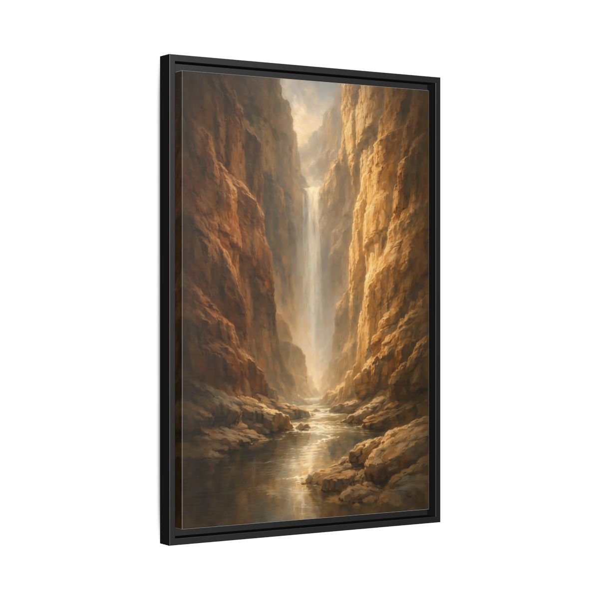 Nature Canyon Waterfall Brown - Framed Canvas Wall Art Print - YesArtYes