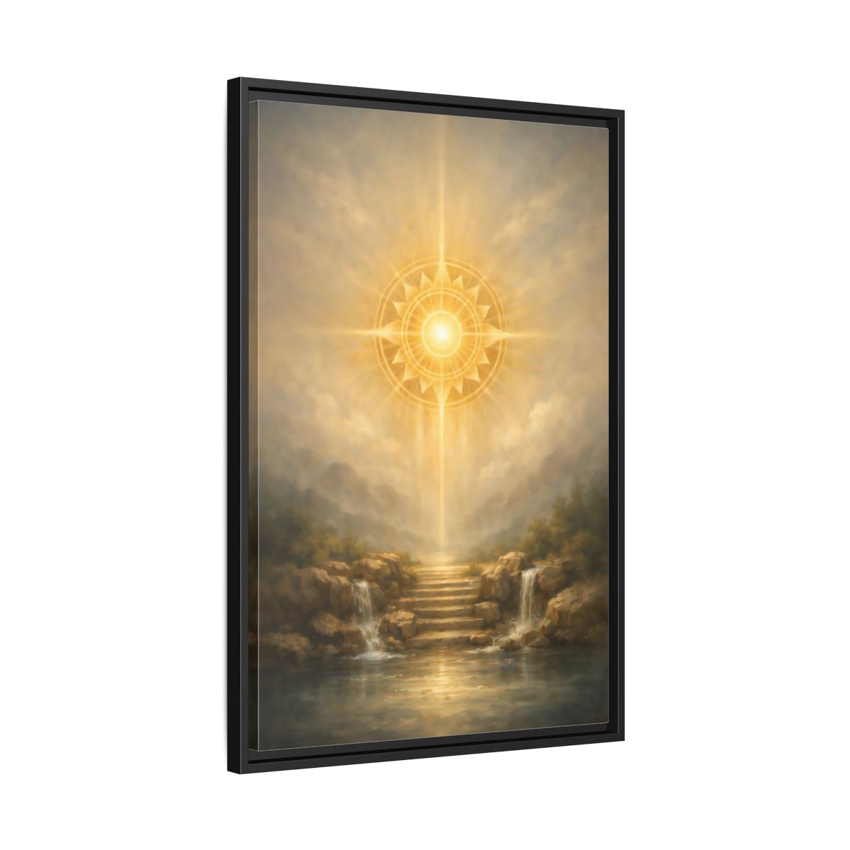 Side Mockup 14. Nature Celestial Light Golden Light shown as stretched canvas wall art