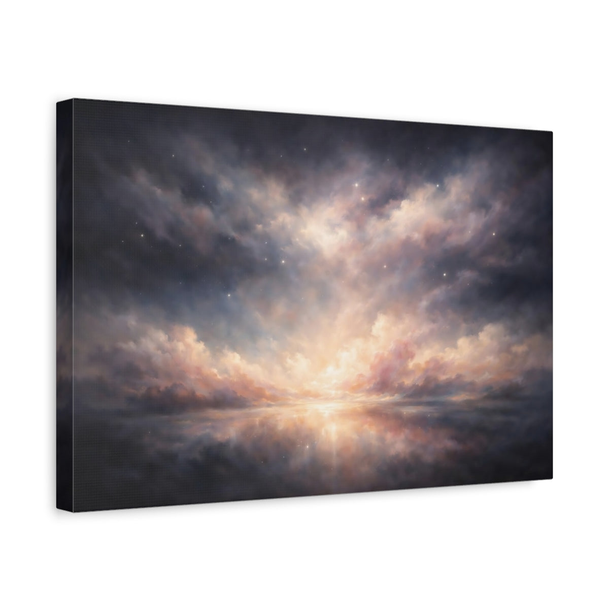 Side Mockup 4. Nature Celestial Sky Pink And Blue Sky shown as stretched canvas wall art