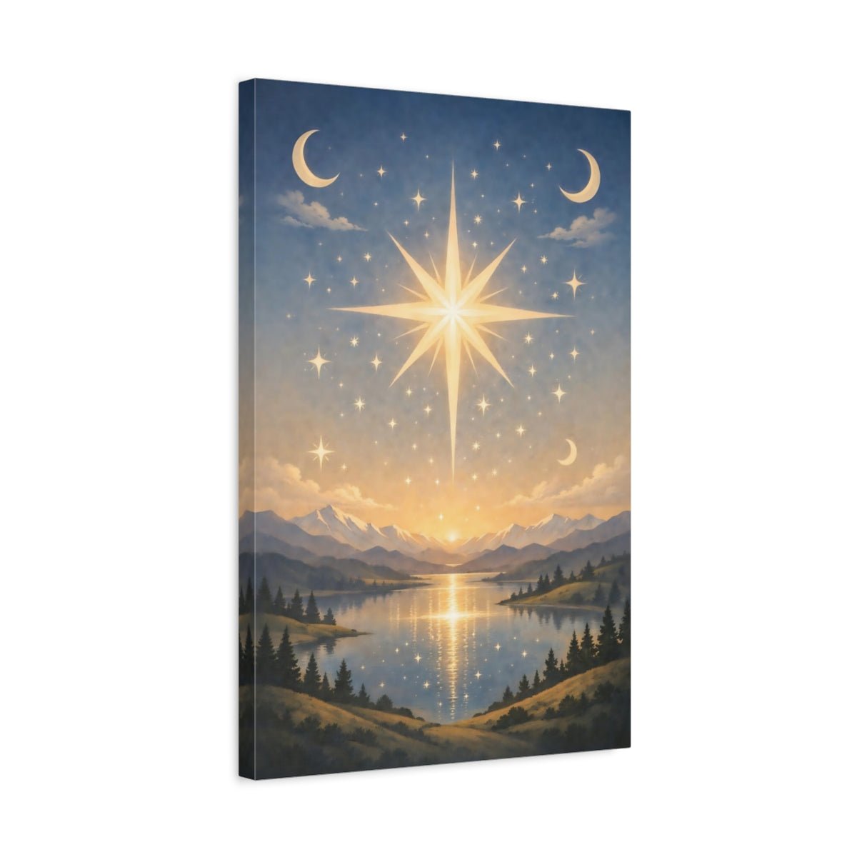 Nature Celestial Star Blue Gold Landscape - Canvas Wall Art Print - YesArtYes