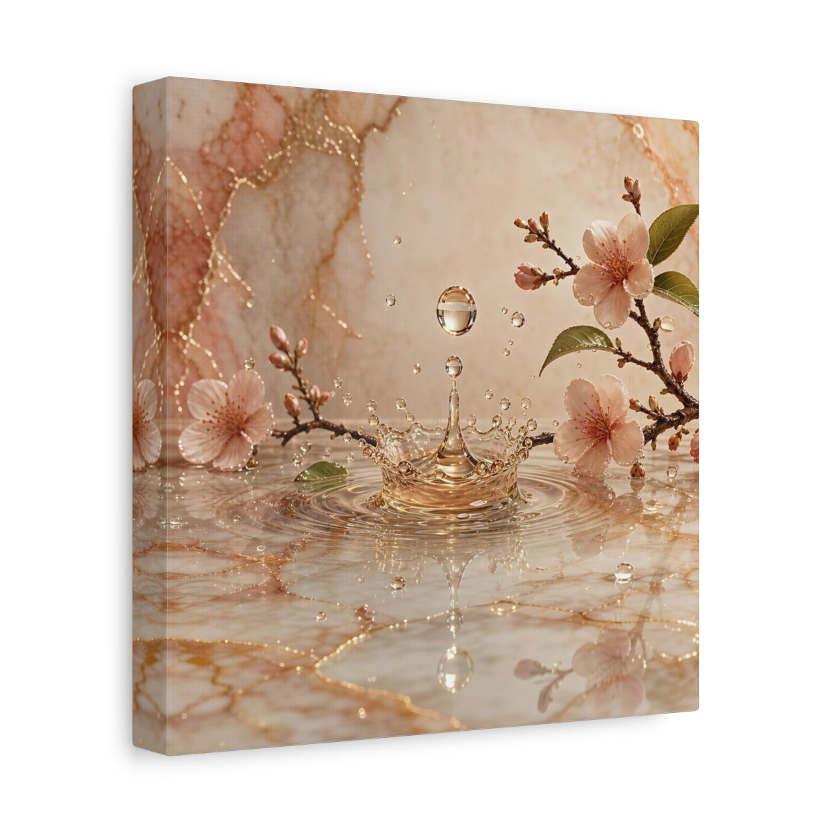 Side Mockup 9. Nature Cherry Blossoms Pink And Gold shown as stretched canvas wall art