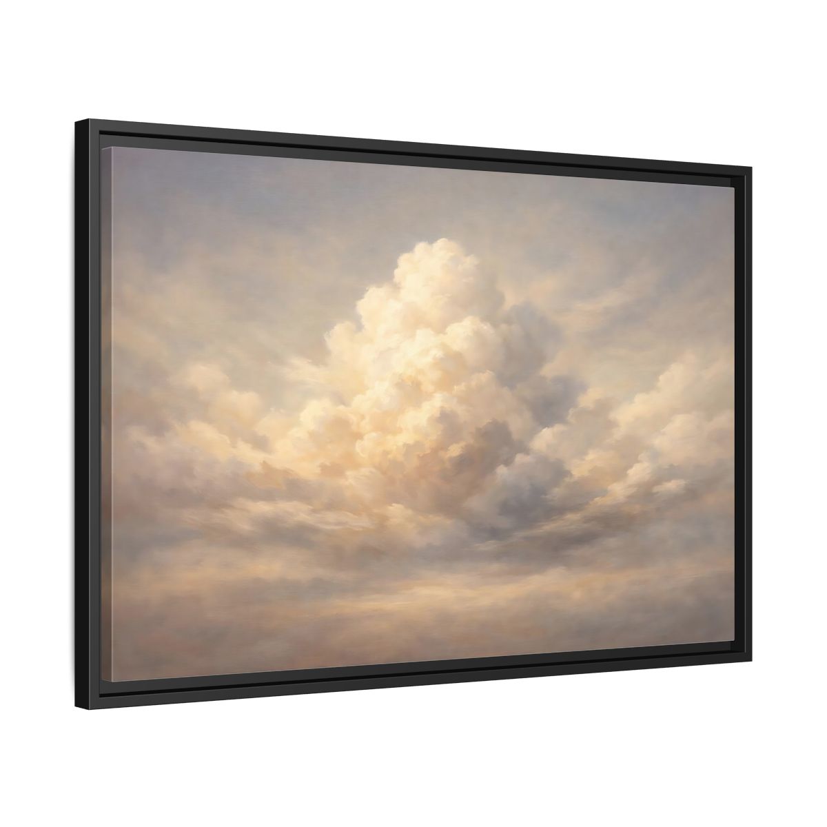 Side Mockup 14. Nature Clouds Pale Sky shown as stretched canvas wall art