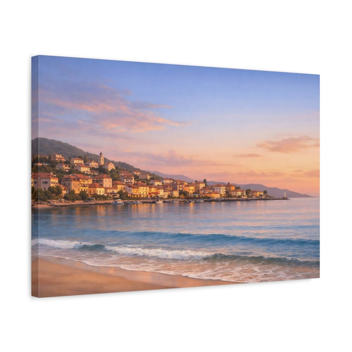 Nature Coastal Town Sunset - Canvas Wall Art Print - YesArtYes