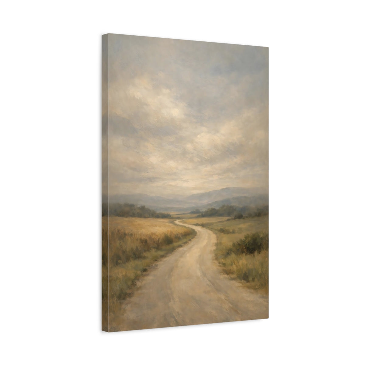 Side Mockup 3. Nature Country Road Muted Countryside shown as stretched canvas wall art