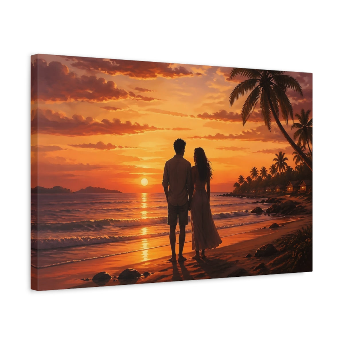 Side Mockup 3. Nature Couple Sunset Orange And Gold shown as stretched canvas wall art