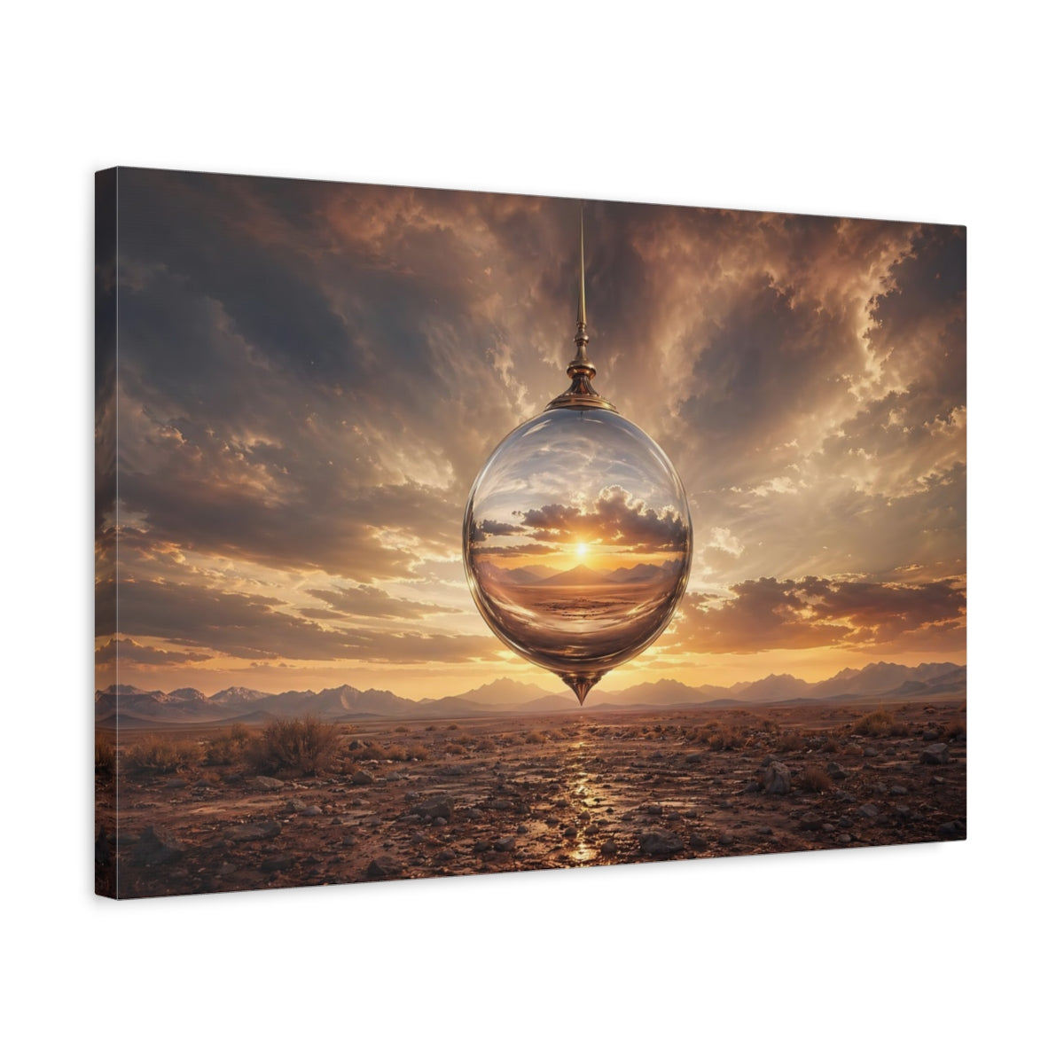 Side Mockup 3. Nature Crystal Orb Sunset Orange Sky Orb shown as stretched canvas wall art