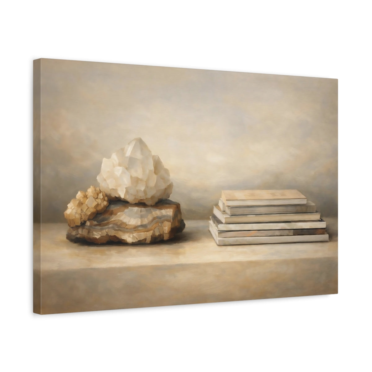 Side Mockup 3. Nature Crystals Neutral Crystals shown as stretched canvas wall art