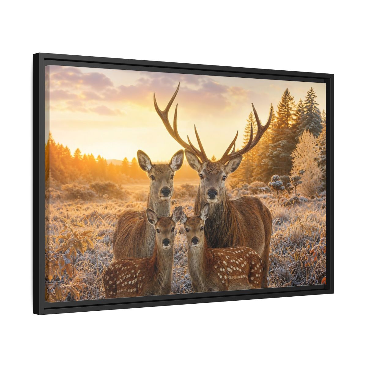 Side Mockup 14. Nature Deer Family Golden Deer Family shown as stretched canvas wall art