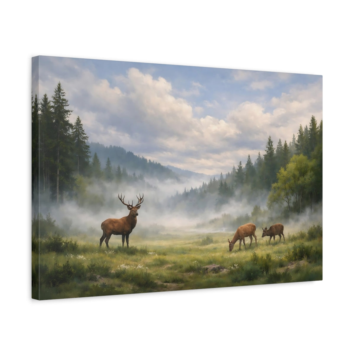 Side Mockup 3. Nature Deer Green Forest Deer shown as stretched canvas wall art