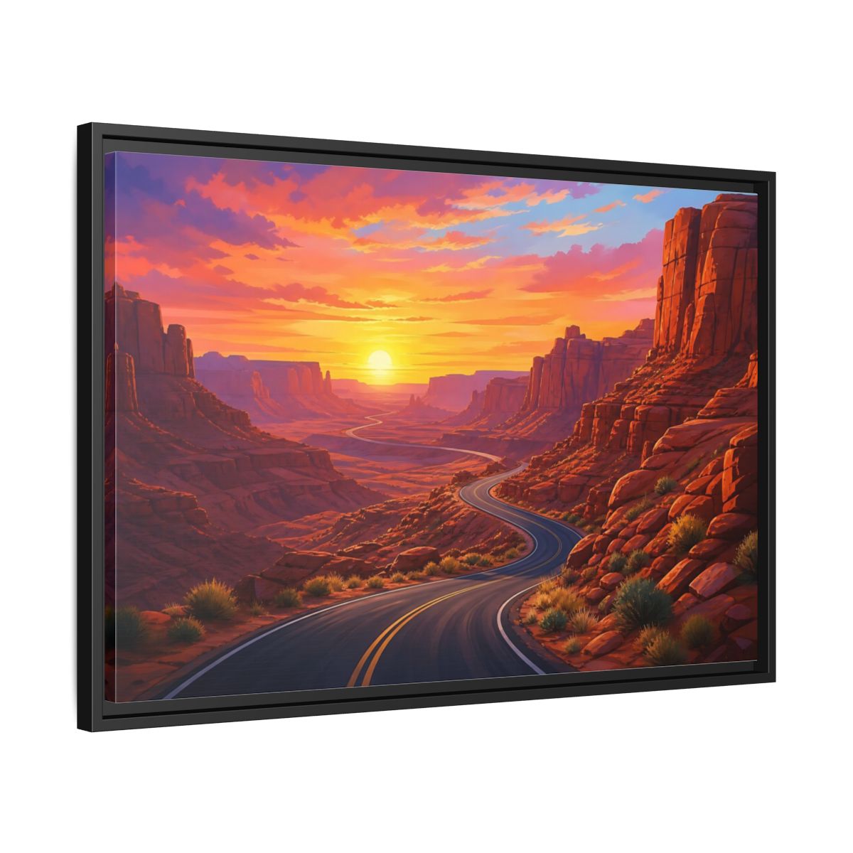 Side Mockup 14. Nature Desert Canyon Red Canyon Sunset shown as stretched canvas wall art