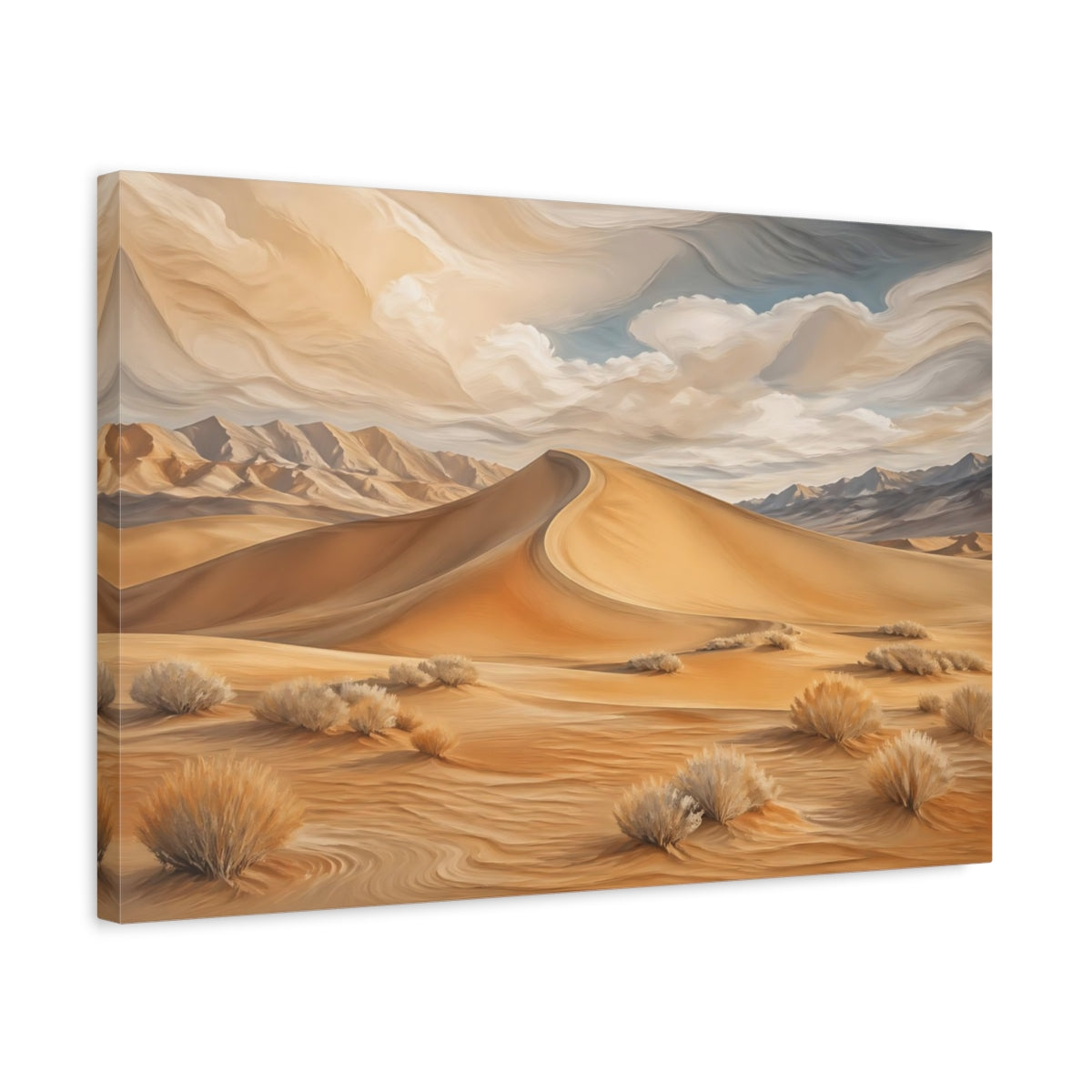 Side Mockup 3. Nature Desert Dunes Desert Landscape shown as stretched canvas wall art