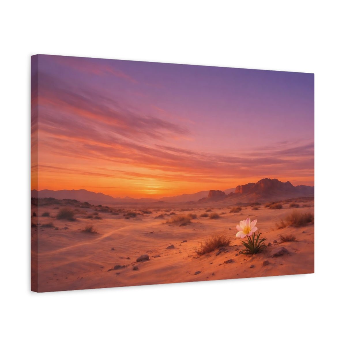 Nature Desert Flower Orange Purple Sunset - Canvas Wall Art Print - YesArtYes