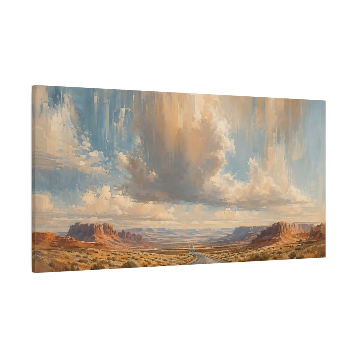 Side Mockup 2. Nature Desert Highway Desert Landscape shown as stretched canvas wall art