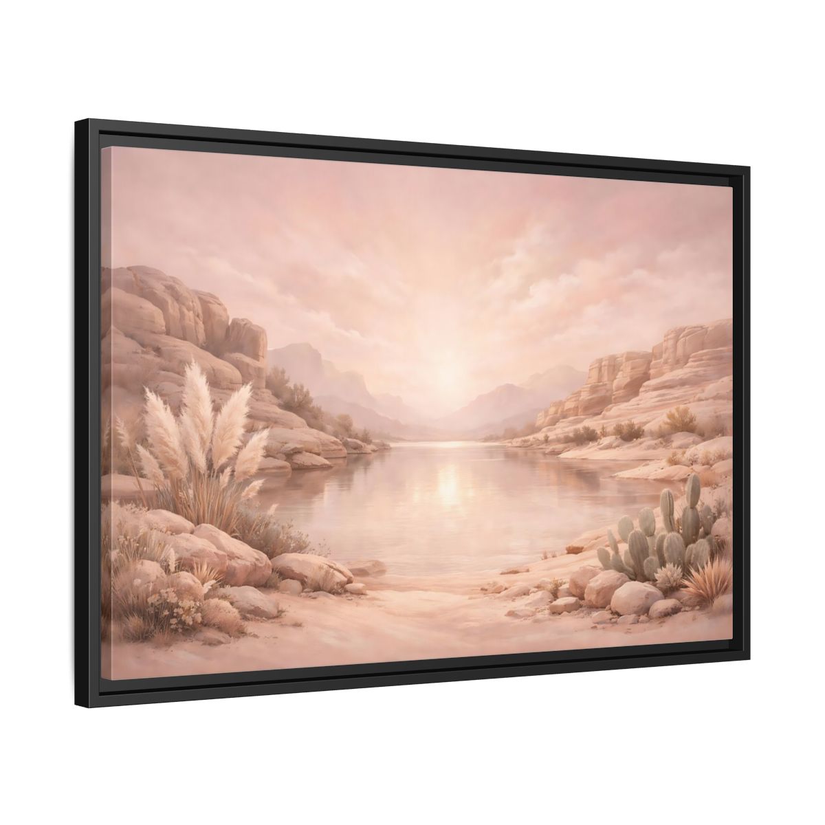 Side Mockup 14. Nature Desert Lake Blush Desert shown as stretched canvas wall art
