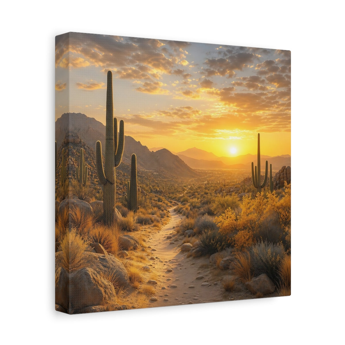 Side Mockup 9. Nature Desert Landscape Desert Sunset shown as stretched canvas wall art