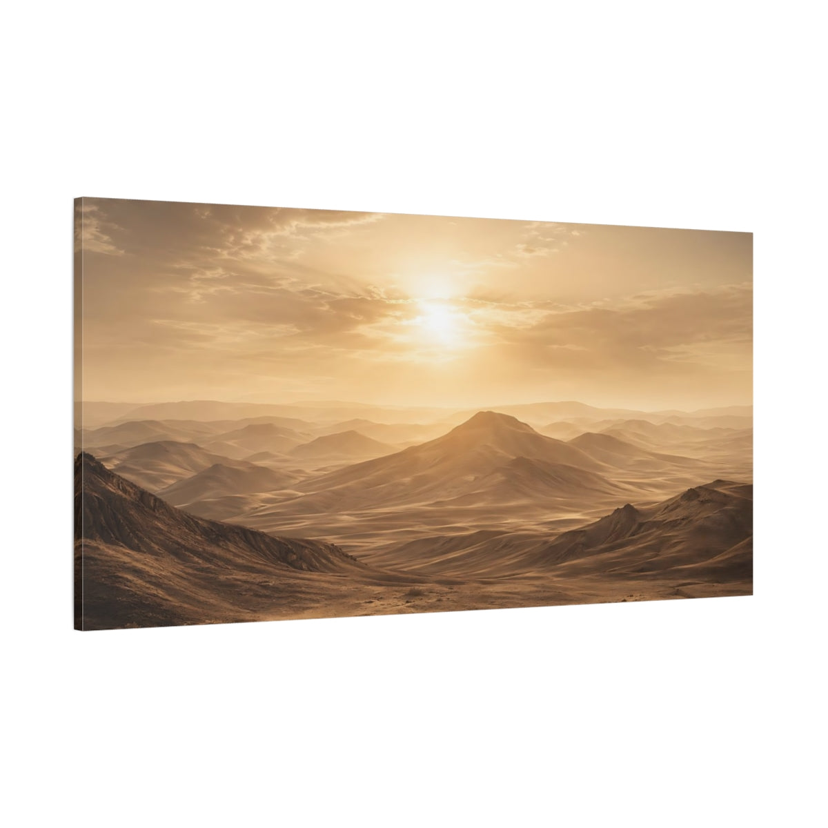 Side Mockup 2. Nature Desert Mountains Golden Desert shown as stretched canvas wall art