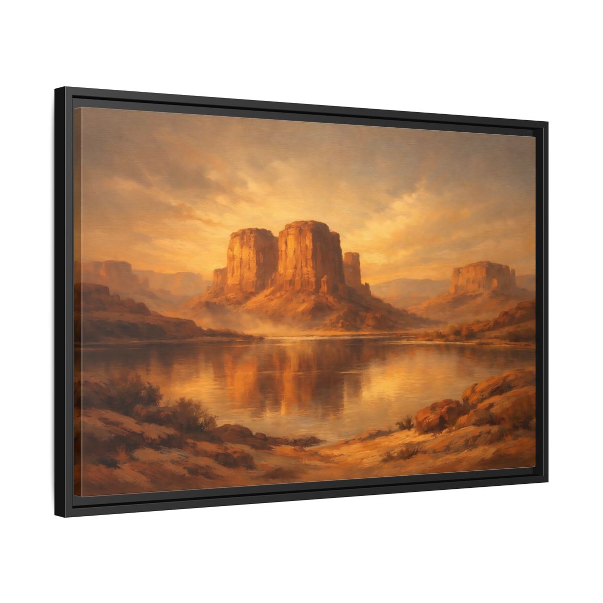 Side Mockup 14. Nature Desert Mountains Golden Desert shown as stretched canvas wall art