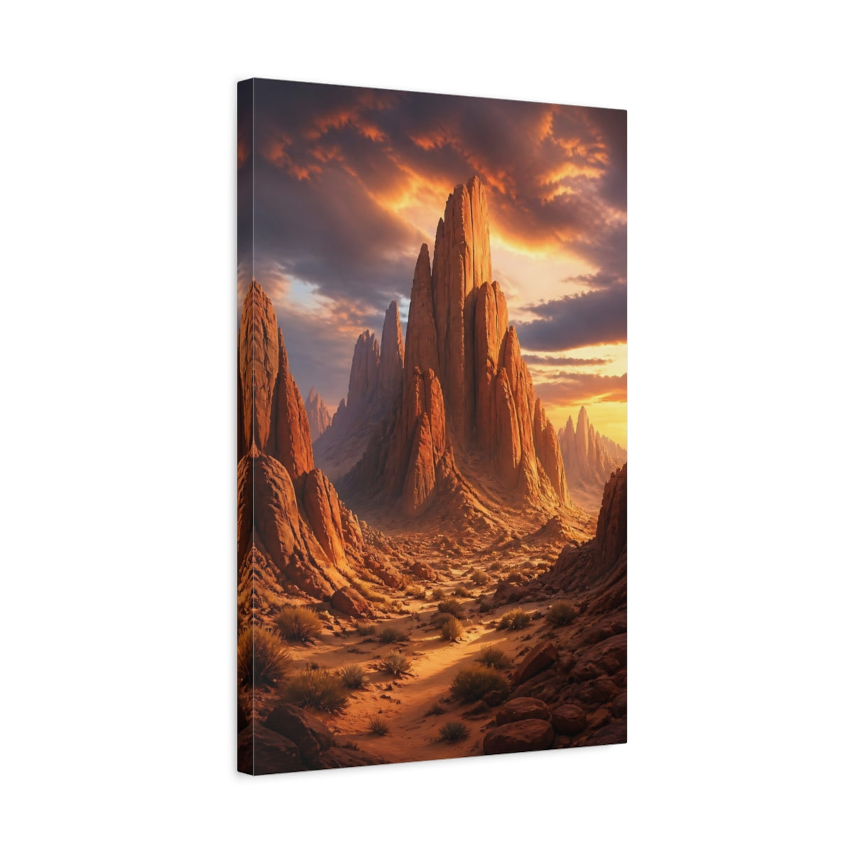 Side Mockup 3. Nature Desert Mountains Orange Desert shown as stretched canvas wall art