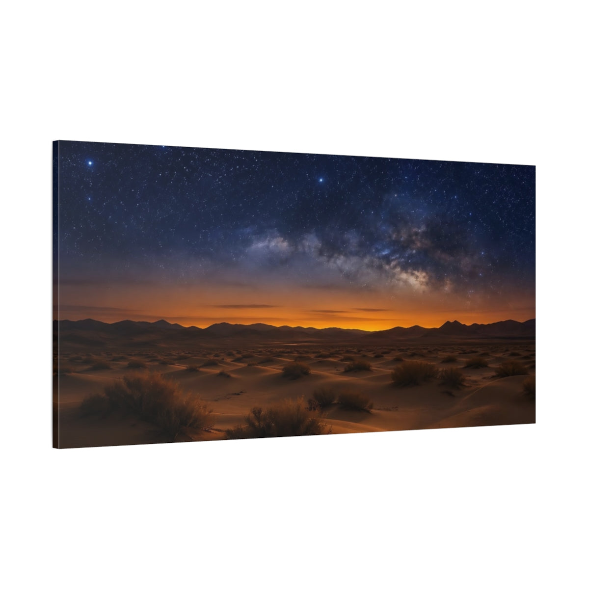 Side Mockup 2. Nature Desert Sky Orange And Blue Night shown as stretched canvas wall art